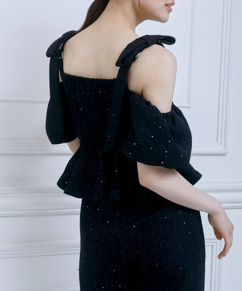 スパンコールツイードペプラムトップス 詳細画像 ブラック 2