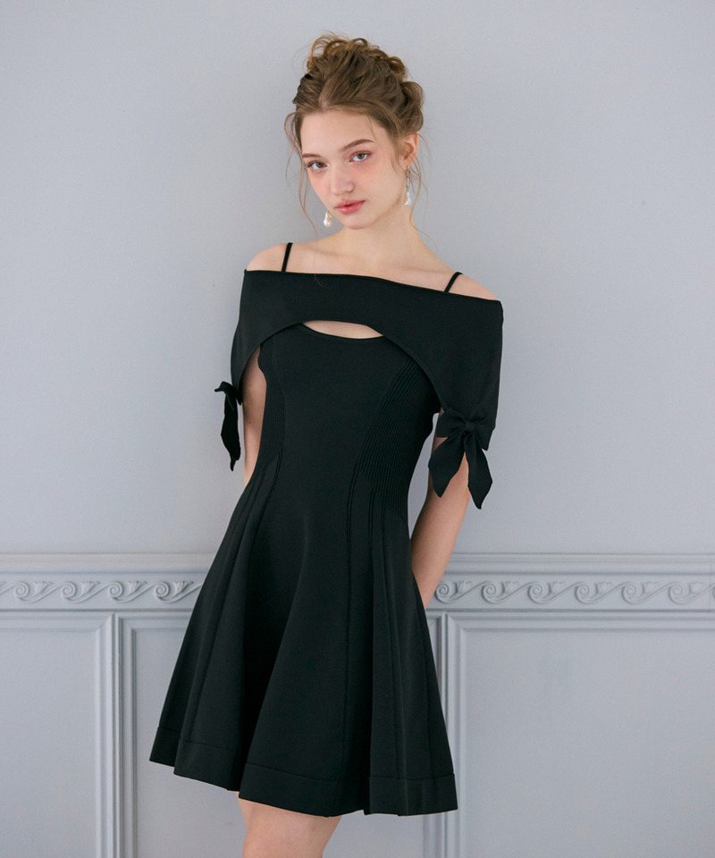 ケープ付ミニフレアワンピース 詳細画像 ブラック 1