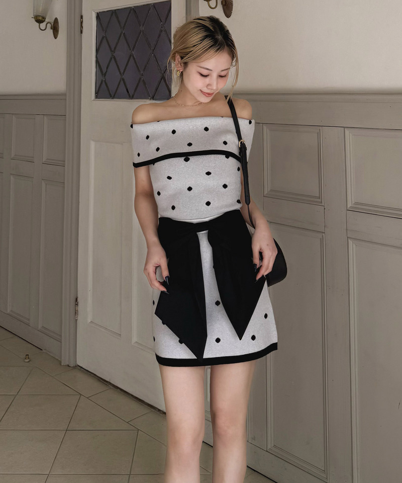 ドットジャガードニットオフショルトップス 詳細画像 オフホワイト 2