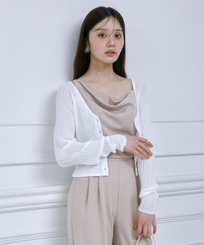 many wayシアーニットカーディガン 詳細画像 オフホワイト 1