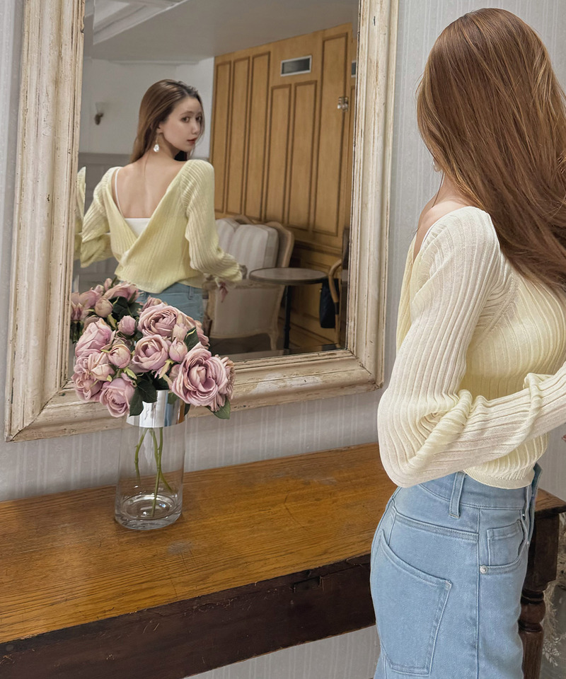 many wayシアーニットカーディガン 詳細画像 イエロー 4