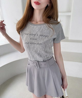 レース重ねプリントロゴTシャツ