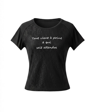 レース重ねプリントロゴTシャツ