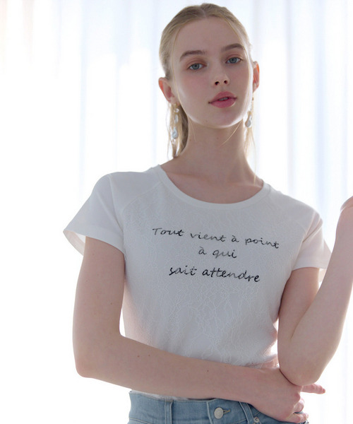 レース重ねプリントロゴTシャツ 詳細画像