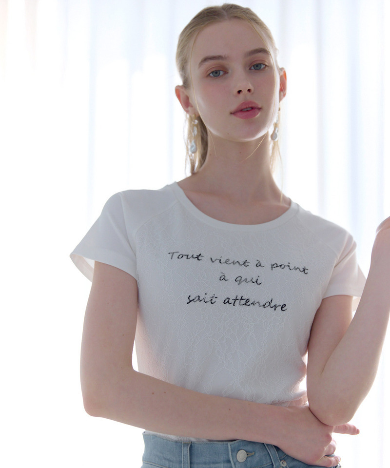 レース重ねプリントロゴTシャツ 詳細画像 オフホワイト 1