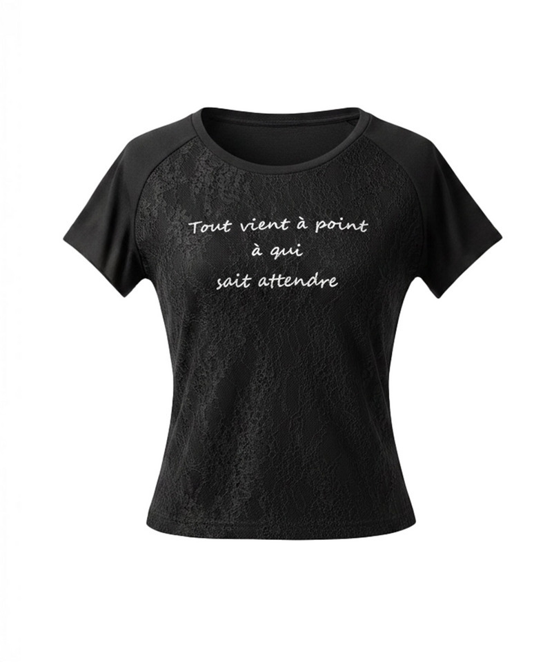 レース重ねプリントロゴTシャツ 詳細画像 ブラック 1