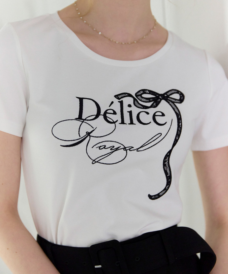 ロゴ刺しゅうレースリボンTシャツ 詳細画像 オフホワイト 2