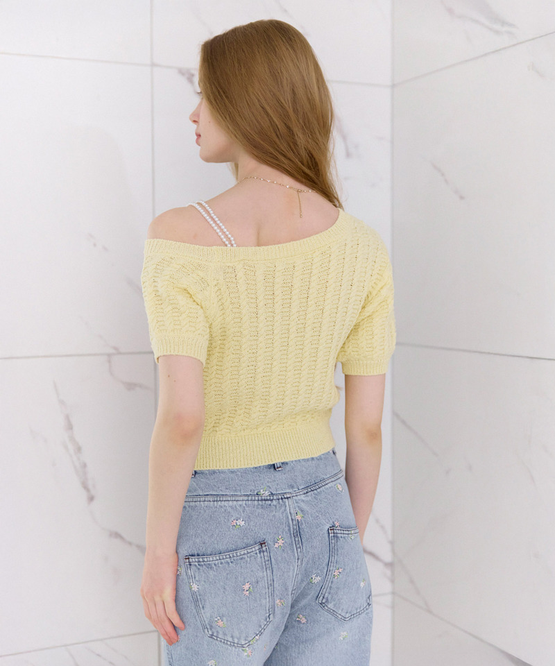 ワンショルパールチェーンニットトップス 詳細画像 イエロー 6