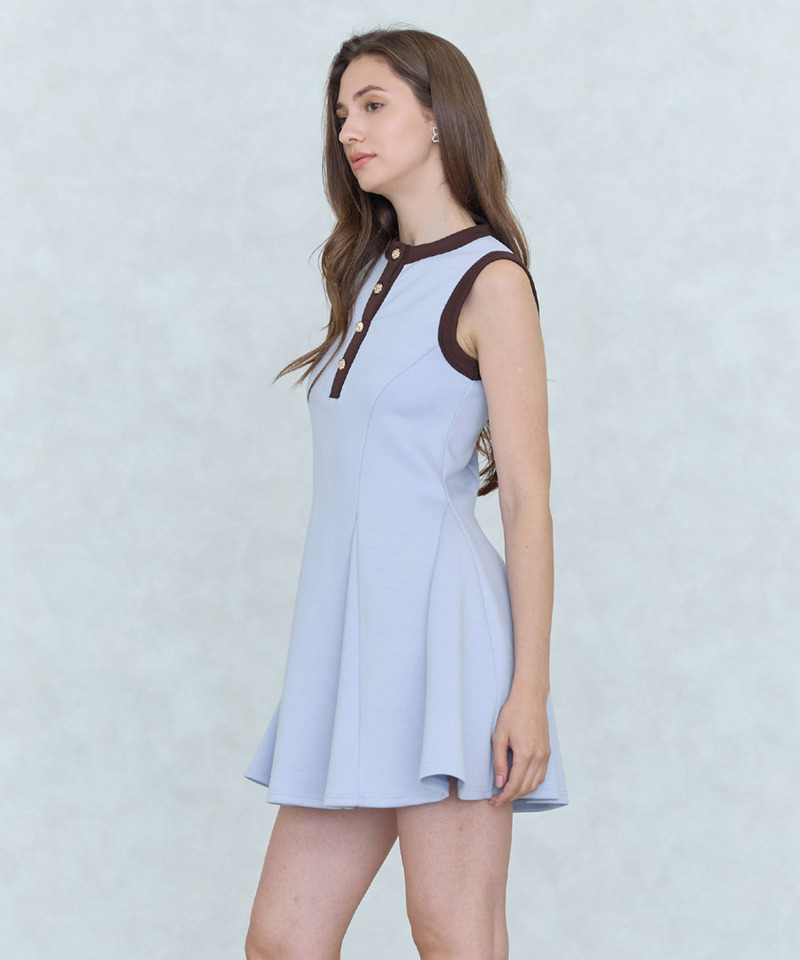 配色ノースリーブカットミニフレアワンピース 詳細画像 ブルー 3