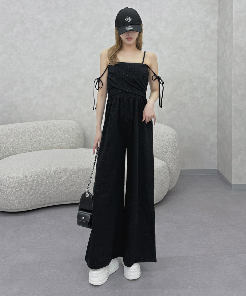 ラメ裏毛カシュクールベアオールインワン 詳細画像 ブラック 1