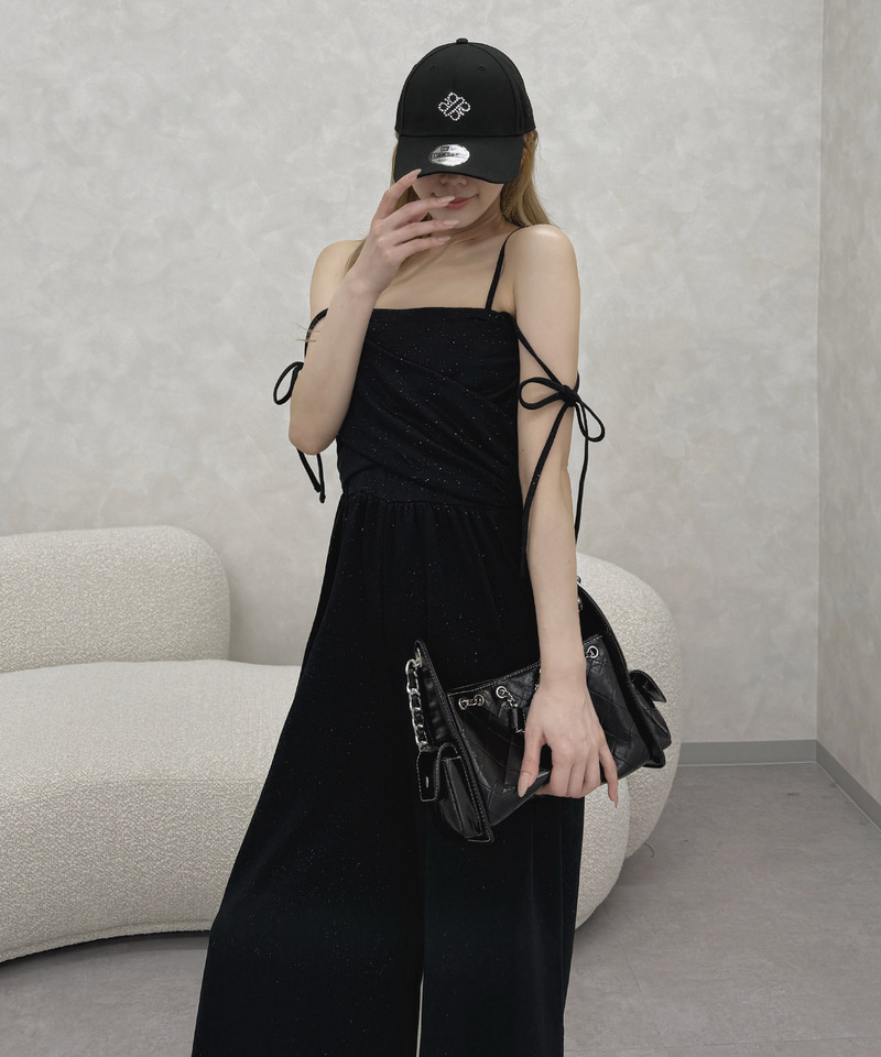 ラメ裏毛カシュクールベアオールインワン 詳細画像 ブラック 2