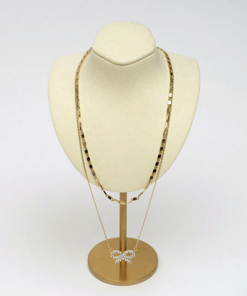 ビジューリボン2連ネックレス 詳細画像