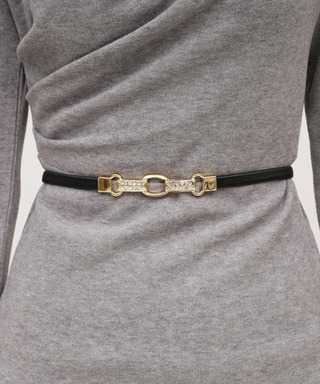 ビジューバックル細ベルト