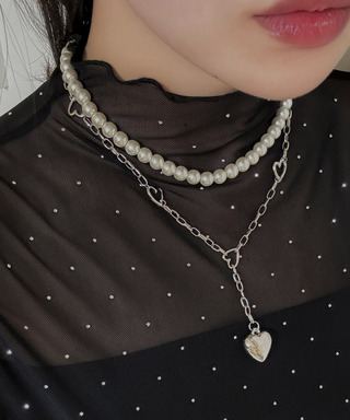 パールチェーンハートトップネックレス