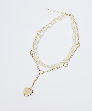 パールチェーンハートトップネックレス