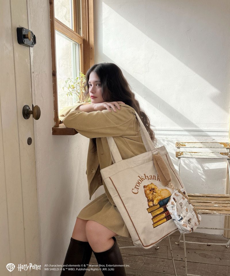 【Harry Potter】キャットプリント トートバッグ 詳細画像 ベージュ 5