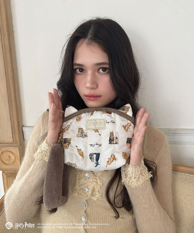 【Harry Potter】キャット 総柄 ファーハンドルポーチ 詳細画像 ベージュ 10