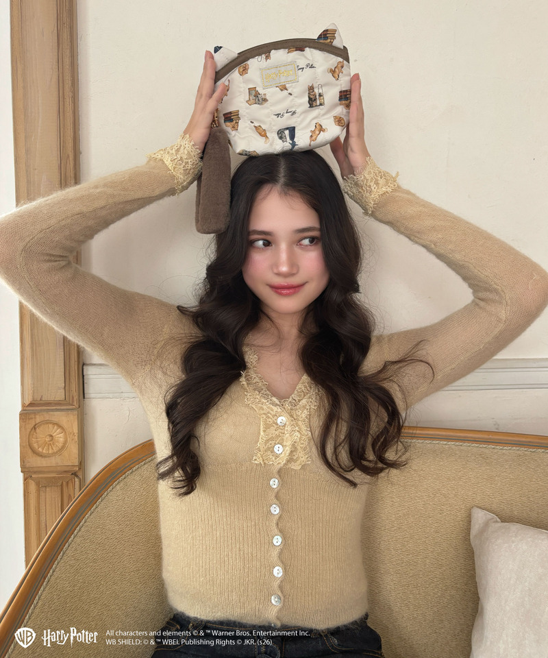 【Harry Potter】キャット 総柄 ファーハンドルポーチ 詳細画像 ベージュ 8