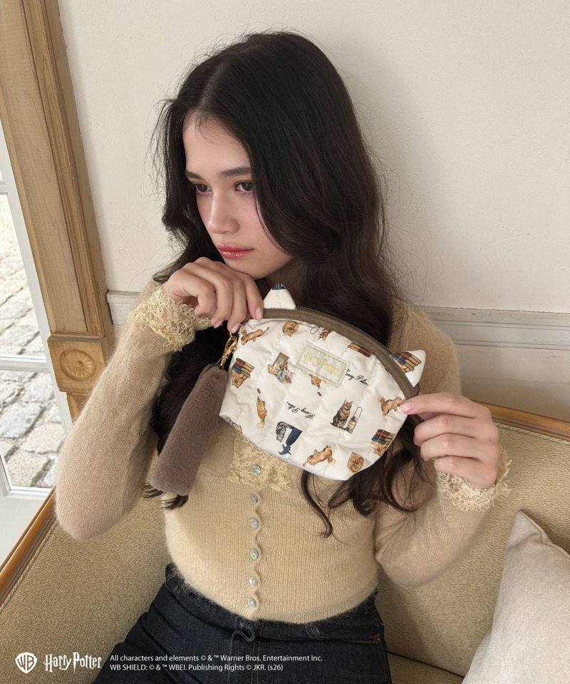 【Harry Potter】キャット 総柄 ファーハンドルポーチ 詳細画像 ベージュ 9