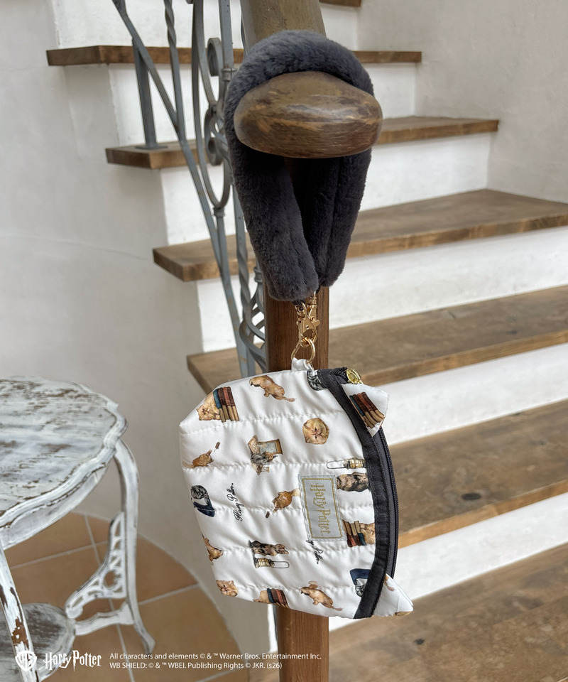 【Harry Potter】キャット 総柄 ファーハンドルポーチ 詳細画像 グレー 2