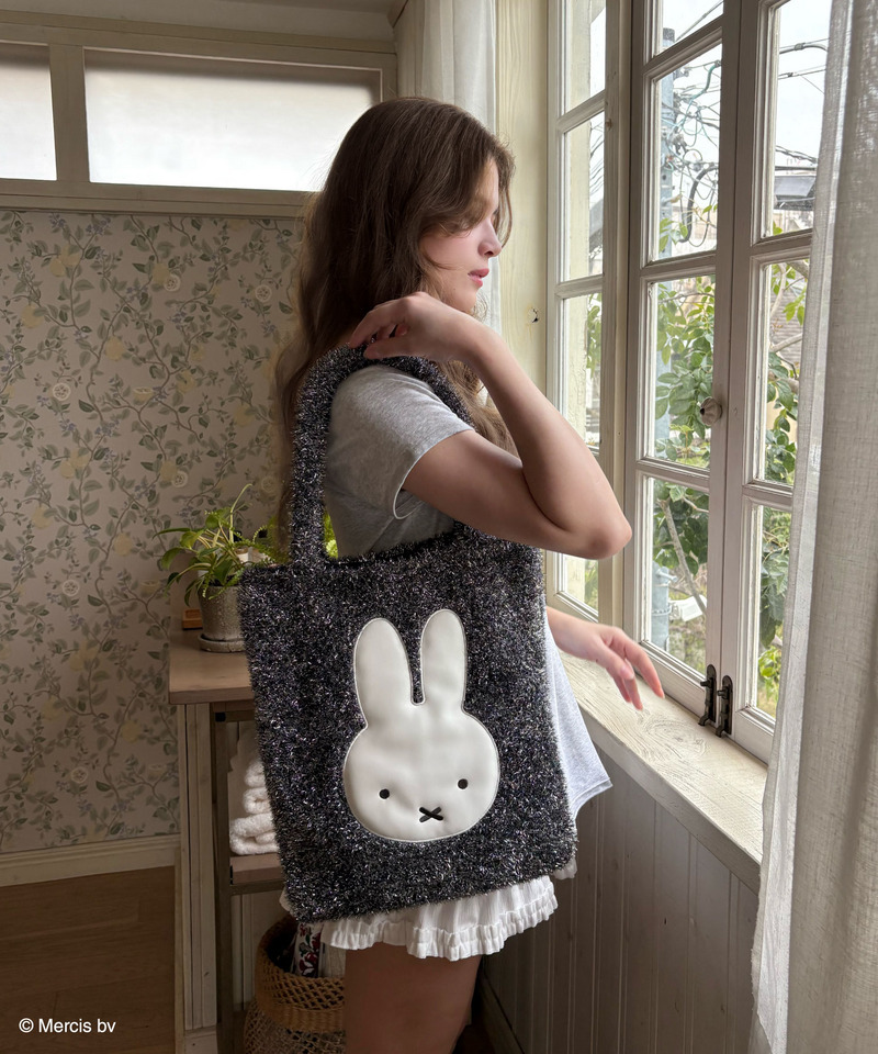 【miffy】 ダイカット ラメニット トートバッグ 詳細画像 ブラック 6