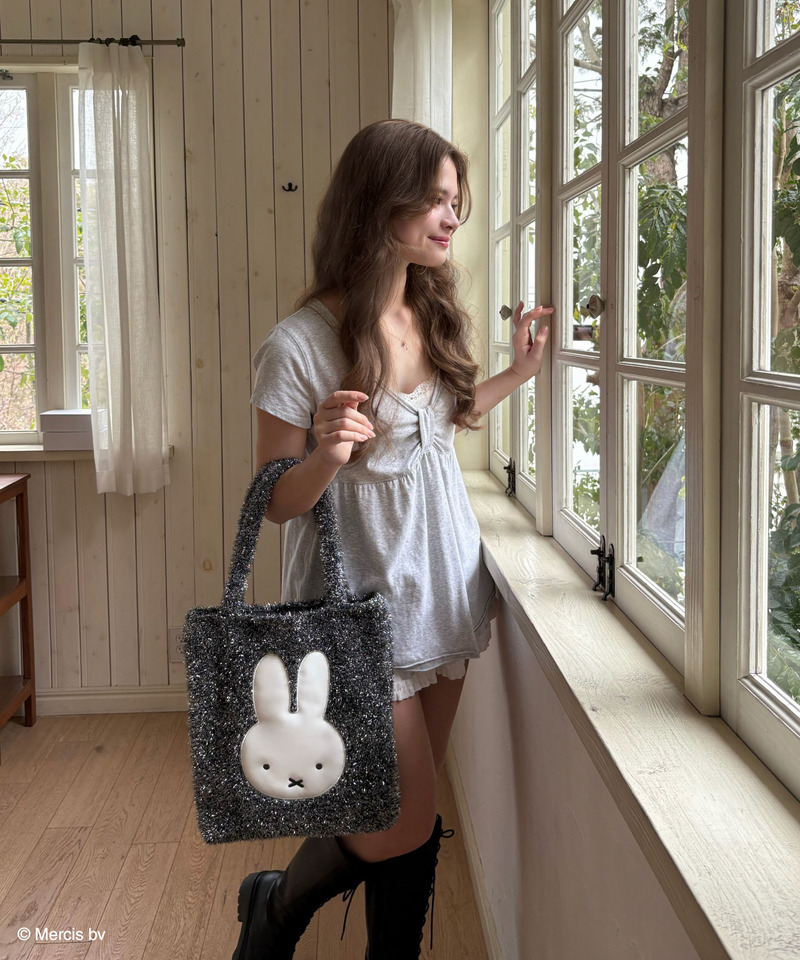 【miffy】 ダイカット ラメニット トートバッグ 詳細画像 ブラック 7